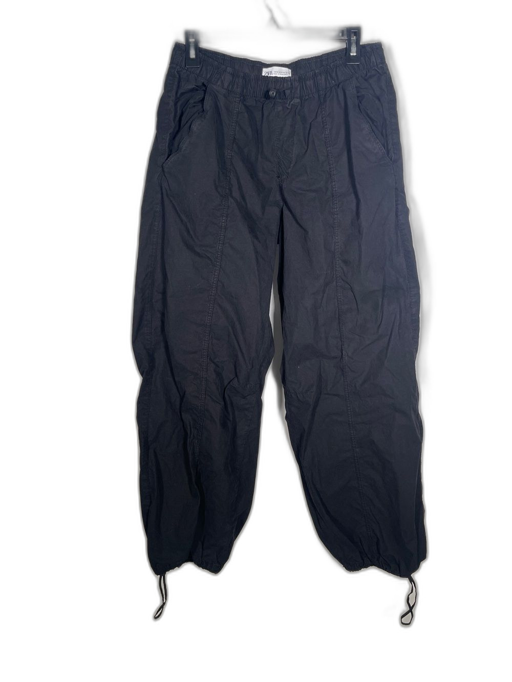 Zara Black Track Pants with Drawstring Cuffs